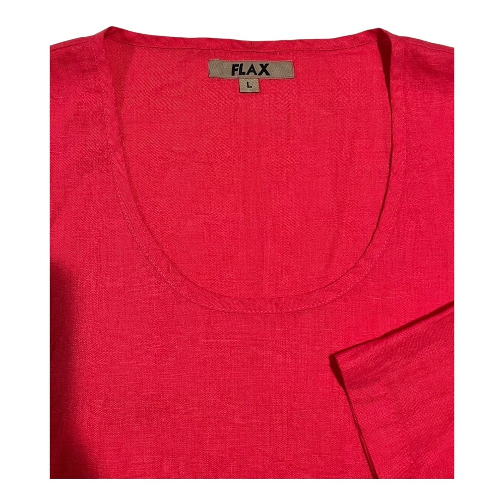 FLAX Linen Tunic Top Women's Large Coral Pink‎ Button Front Casual Comfort